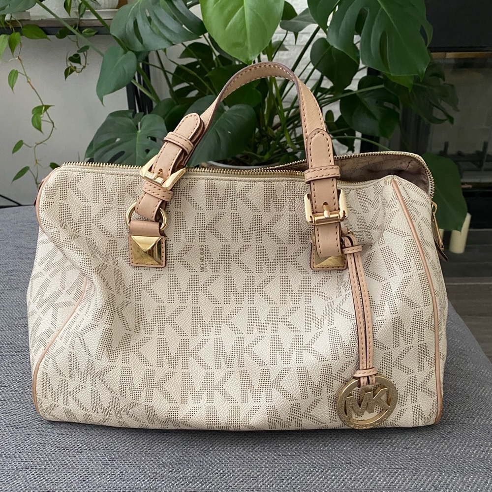 Michael Kors Medium Chain Grayson Beige Satchel Bag